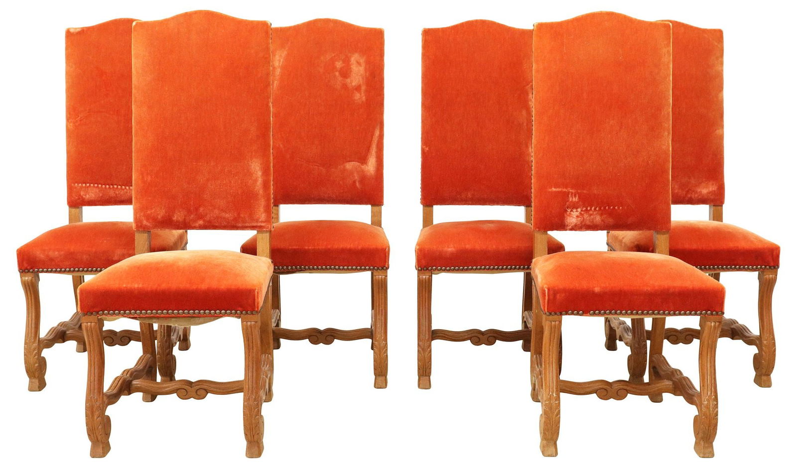 (6) FRENCH LOUIS XIV STYLE UPHOLSTERED OAK HIGHBACK DINING CHAIRS (1 of 3)