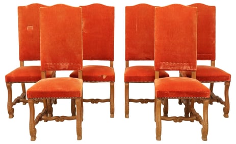 (6) FRENCH LOUIS XIV STYLE UPHOLSTERED OAK HIGHBACK DINING CHAIRS