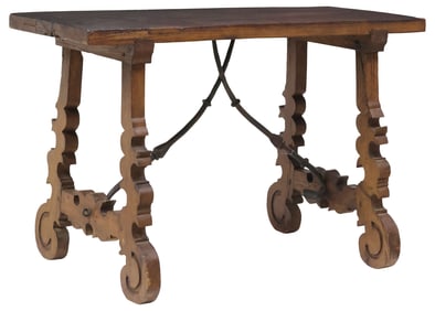 SPANISH BAROQUE STYLE OAK TRESTLE-SUPPORT TABLE