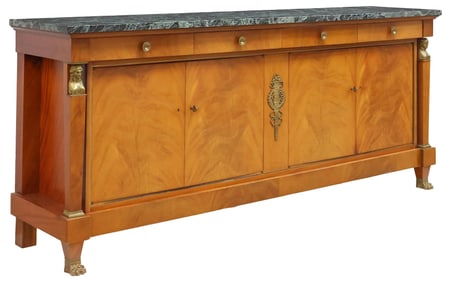 FRENCH EMPIRE STYLE MARBLE-TOP MAHOGANY SIDEBOARD