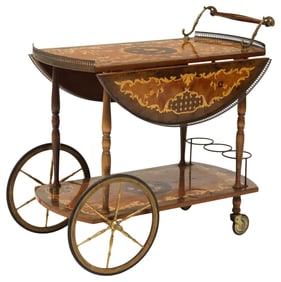 ITALIAN FLORAL MARQUETRY DROP-LEAF SERVICE TROLLEY