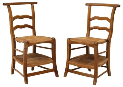 (2) FRENCH PROVINCIAL RUSH-SEAT METAMORPHIC PRAYER CHAIRS