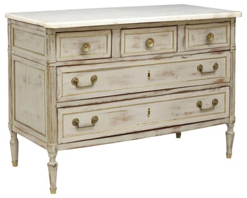 FRENCH LOUIS XVI STYLE PAINTED MARBLE-TOP COMMODE
