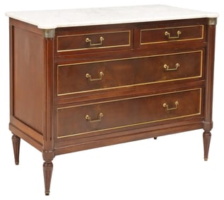 FRENCH LOUIS XVI STYLE MARBLE-TOP MAHOGANY COMMODE