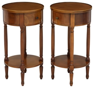 (2) NEOCLASSICAL STYLE FRUITWOOD DRUM-TOP NIGHTSTANDS