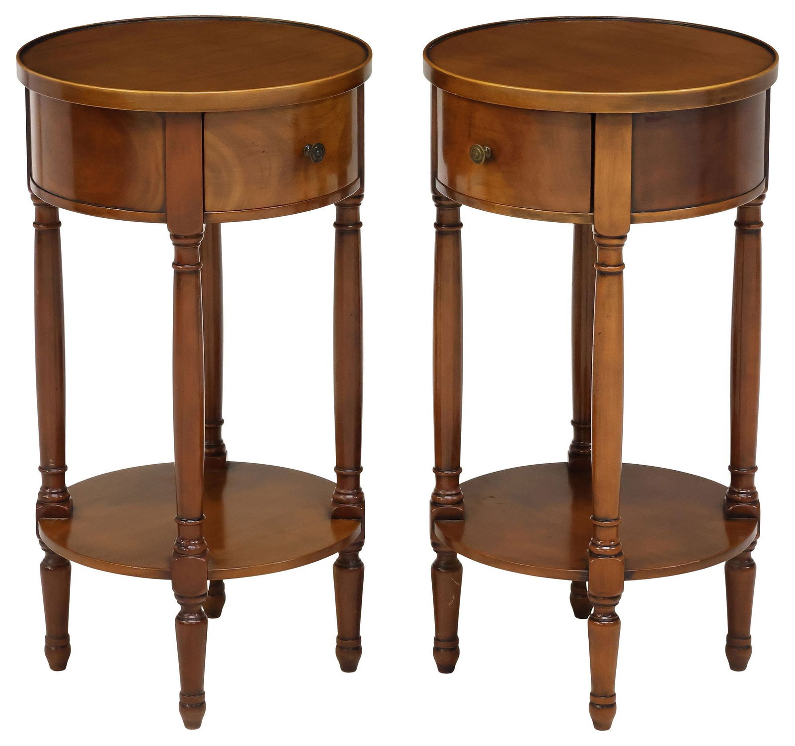 (2) NEOCLASSICAL STYLE FRUITWOOD DRUM-TOP NIGHTSTANDS (1 of 5)