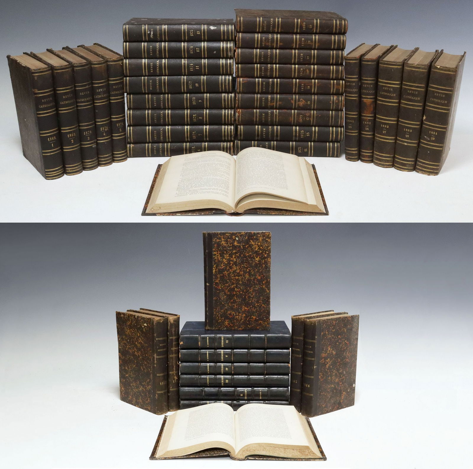 (40) FRENCH LEATHER-BOUND LIBRARY SHELF BOOKS, CATHOLIC PERIODICALS (1 of 6)