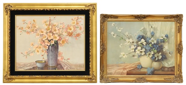 (2) AFTER A.D. GREER (1904-1998) FLORAL STILL LIFE PRINTS ON CANVAS