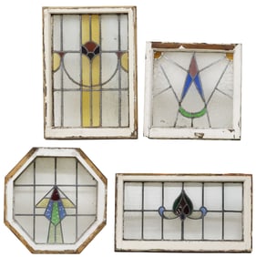 (4) ENGLISH ARCHITECTURAL STAINED & LEADED GLASS WINDOWS