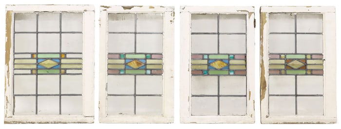 (4) ENGLISH ARCHITECTURAL STAINED & LEADED GLASS WINDOWS