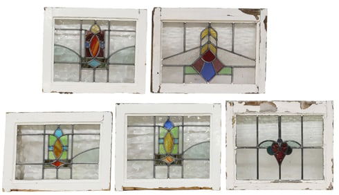 (5) ENGLISH ARCHITECTURAL STAINED & LEADED GLASS WINDOWS