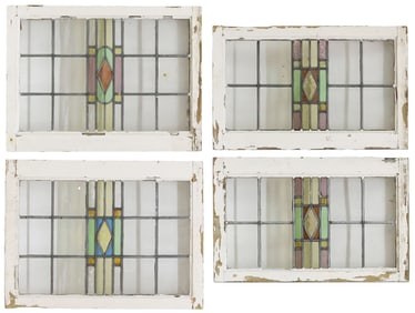 (4) ENGLISH ARCHITECTURAL STAINED & LEADED GLASS WINDOWS