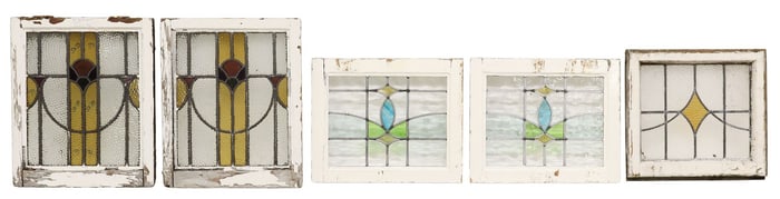 (5) ENGLISH ARCHITECTURAL STAINED & LEADED GLASS WINDOWS