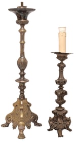 (2) CONTINENTAL SILVER-TONE METAL CANDLE PRICKETS / 1-LT TABLE LAMPS