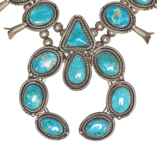 BENNY PINTO NAVAJO STERLING SILVER & TURQUOISE SQUASH BLOSSOM