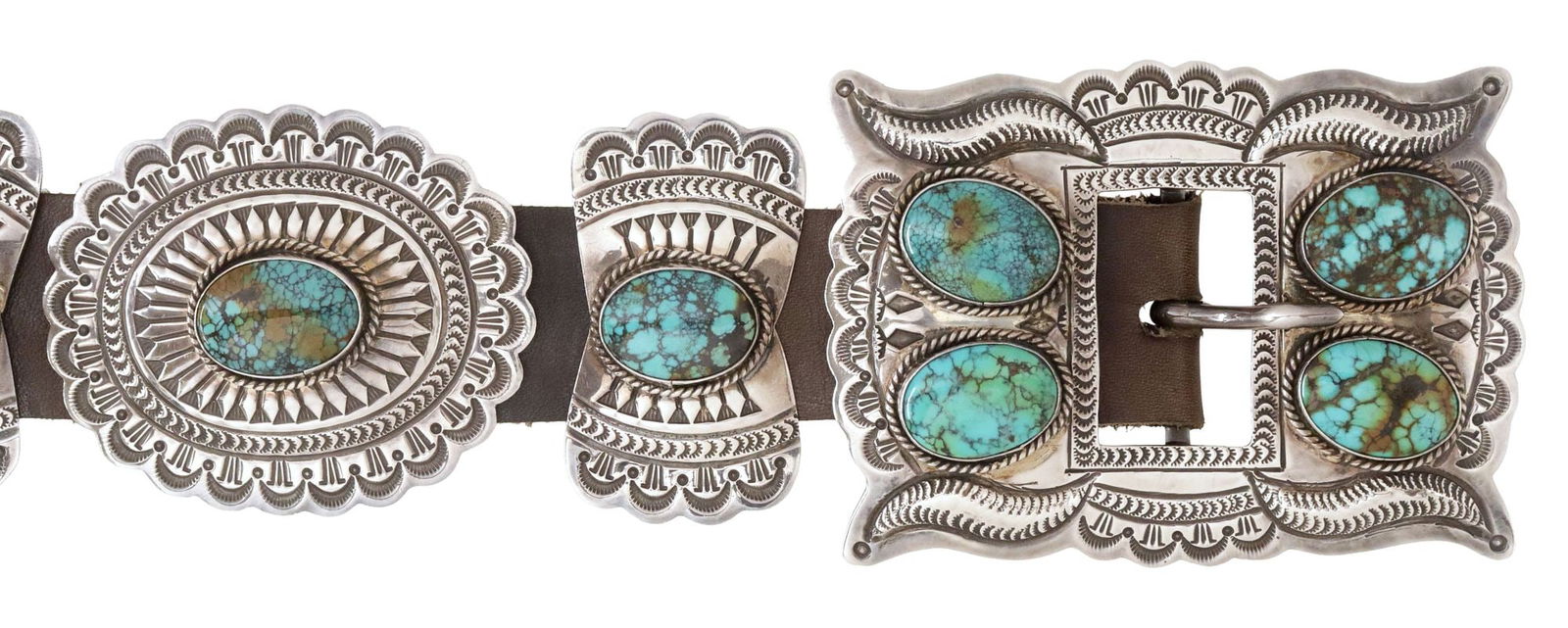 IMPRESSIVE CARSON BLACKGOAT NAVAJO STERLING TURQUOISE CONCHO BELT (1 of 8)