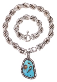 (2) BEN BEGAYE NAVAJO TURQUOISE PENDANT ON NECKLACE & BRACELET