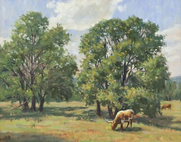 BRIAN GRIMM (B.1968) TEXAS LONGHORN PAINTING, 'FIRST DAY OF SUMMER'