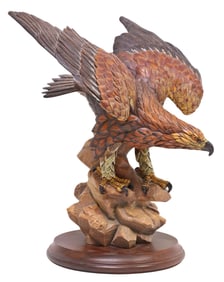 GUNTHER GRANGET (D.2010) FOR ANRI CARVED WILDLIFE EAGLE SCULPTURE, 16"H