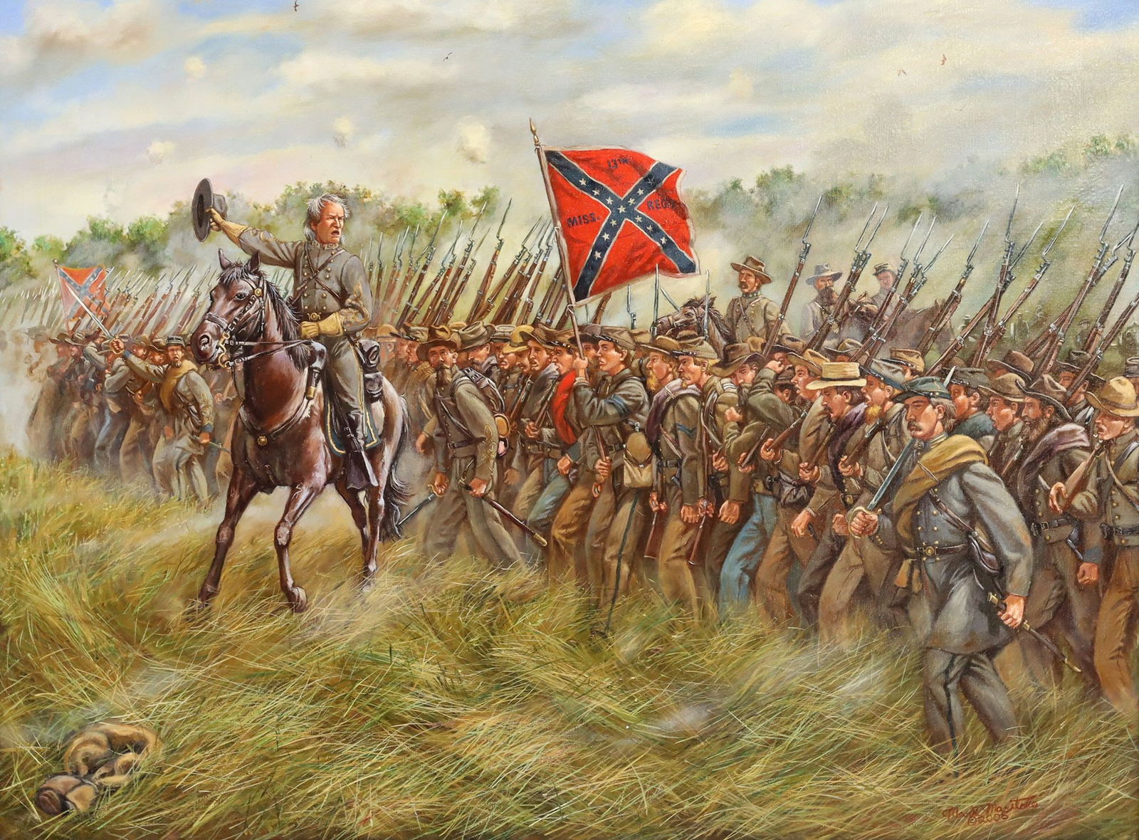 MARK MARITATO (B.1974) PAINTING CONFEDERATE SOLDIERS GETTYSBURG, 30" X 40" (1 of 9)