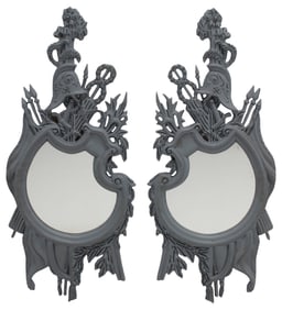 (2) GRAY-PAINTED MILITARY TROPHY MIRRORS