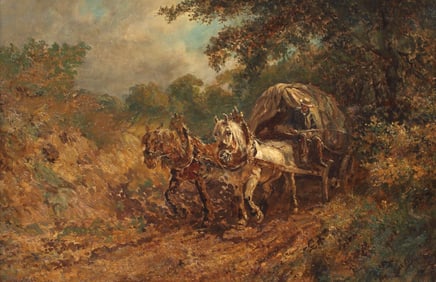 CARL AMANN (1908-1971) OIL PAINTING HORSE-DRAWN CART