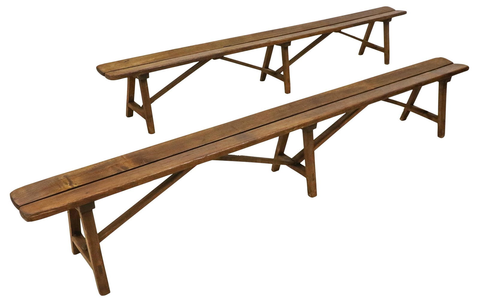 (2) FRENCH PROVINCIAL OAK TRESTLE BENCHES, 112"L (1 of 3)