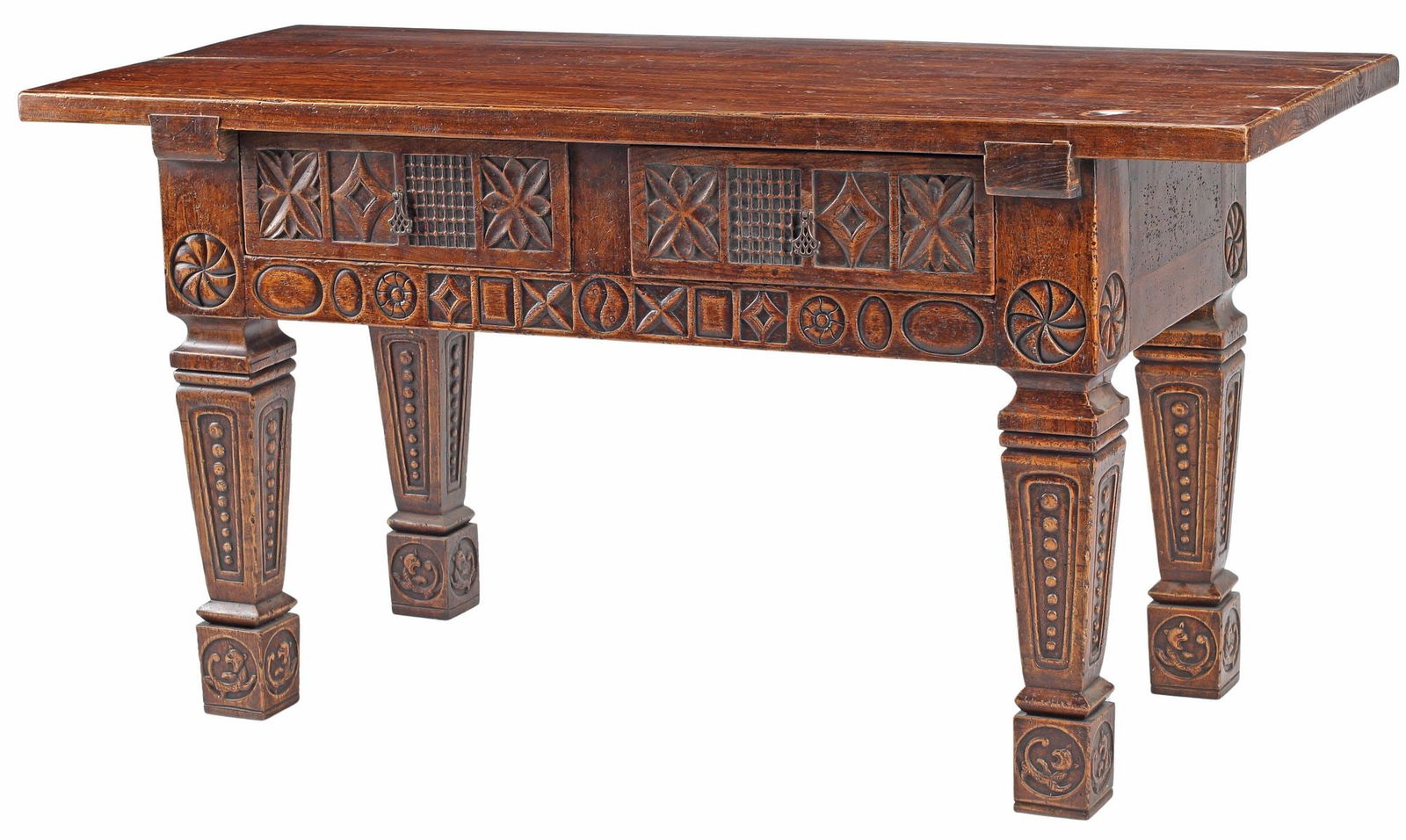 BAROQUE STYLE CARVED WOOD 2-DRAWER LIBRARY TABLE (1 of 5)