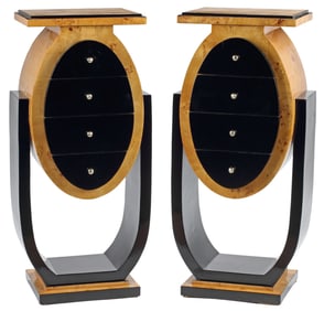 (2) ART DECO STYLE PARCEL-EBONIZED BURLWOOD CHESTS