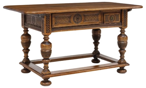 CONTINENTAL BAROQUE STYLE CARVED OAK TABLE