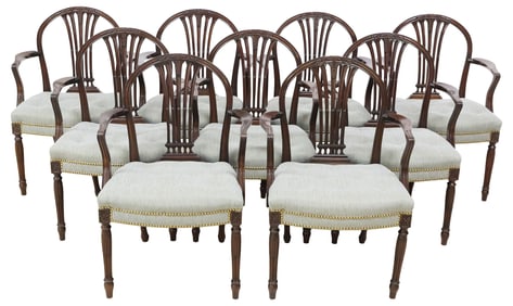 (9) HEPPLEWHITE STYLE CARVED MAHOGANY ARMCHAIRS