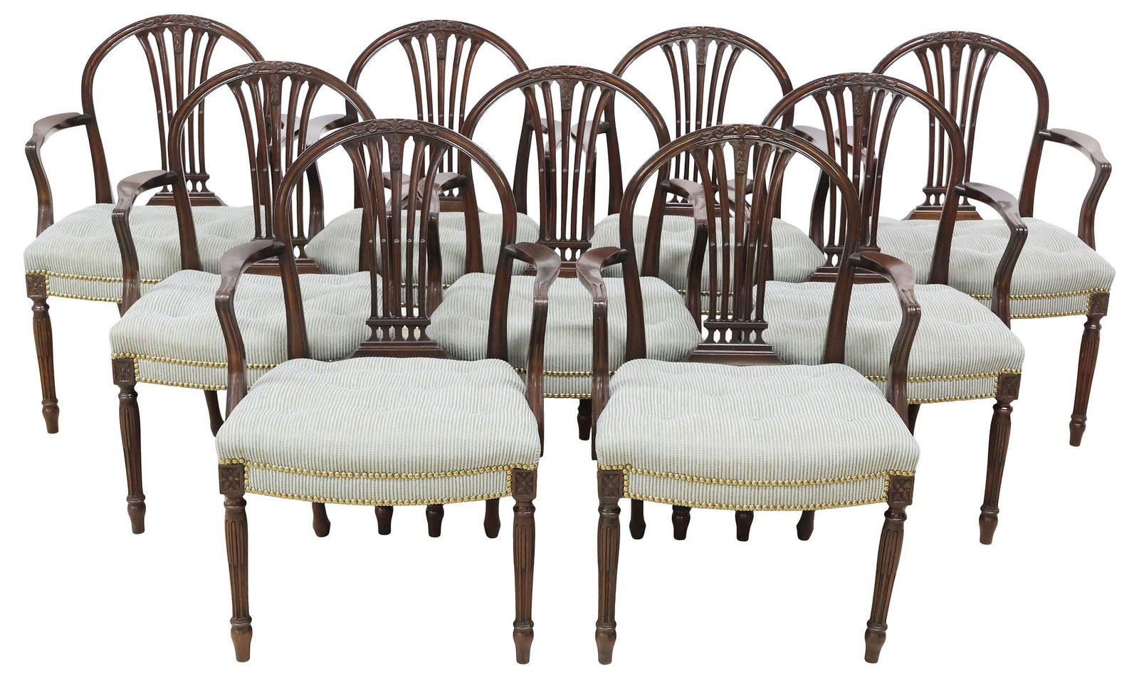 (9) HEPPLEWHITE STYLE CARVED MAHOGANY ARMCHAIRS (1 of 3)