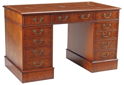 GEORGE III STYLE BURR ELM PEDESTAL DESK
