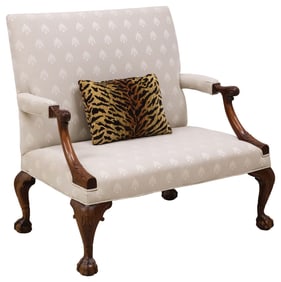 ENGLISH CHIPPENDALE STYLE MAHOGANY HIGHBACK SETTEE