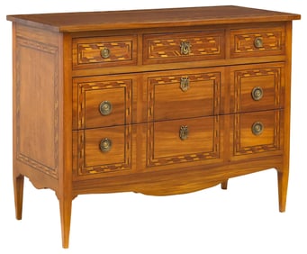 NEOCLASSICAL STYLE MAHOGANY PARQUETRY COMMODE