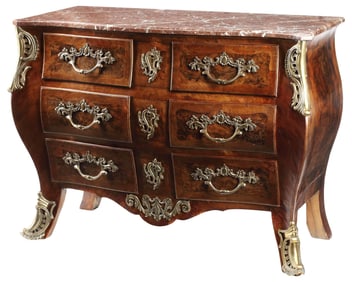 FRENCH LOUIS XV STYLE ORMOLU-MOUNTED WALNUT COMMODE