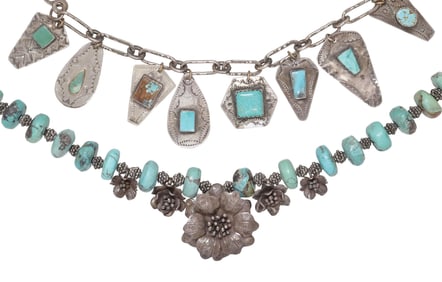 (2) SOUTHWEST STYLE SILVER & TURQUOISE NECKLACES