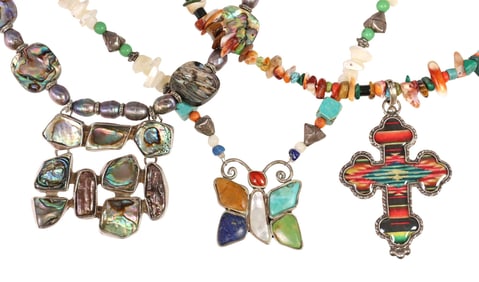 (3) SOUTHWEST STYLE BEADED STERLING NECKLACES, BARSE & JACQUELYN SMILEY