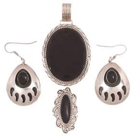 (3) SOUTHWEST STERLING SILVER & BLACK ONYX JEWELRY