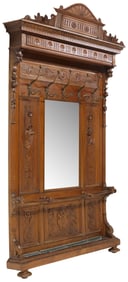 ITALIAN RENAISSANCE REVIVAL CARVED WALNUT MIRRORED HALL TREE