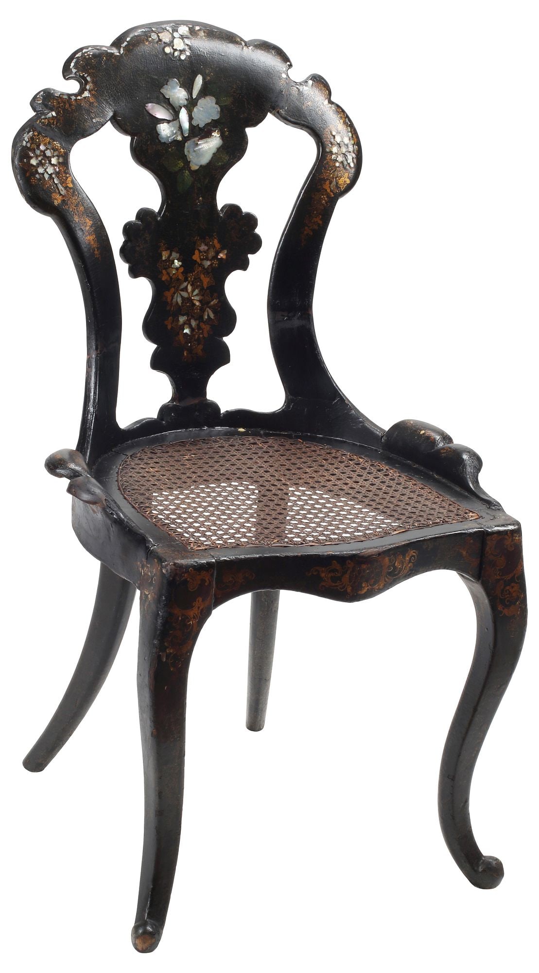 VICTORIAN MOTHER-OF-PEARL INLAID PAPIER-MACHE SIDE CHAIR (1 of 5)