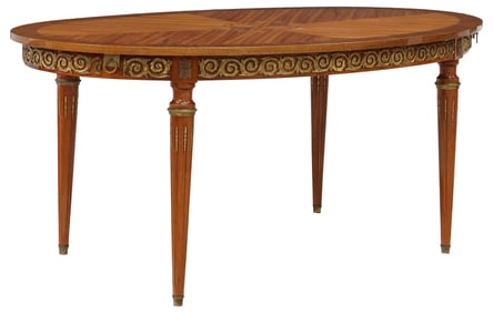 FRENCH LOUIS XVI STYLE MARQUETRY EXTENSION DINING TABLE