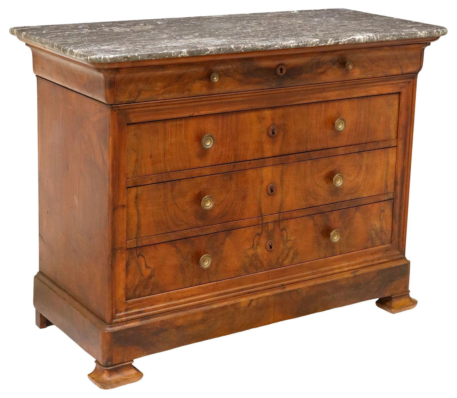 FRENCH LOUIS PHILIPPE MARBLE-TOP WALNUT COMMODE (1 of 5)