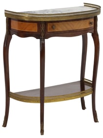 FRENCH LOUIS XV STYLE MAHOGANY DEMILUNE CONSOLE TABLE