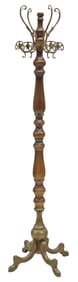 ITALIAN PATINATED METAL & TURNED WOOD STANDING HALL TREE