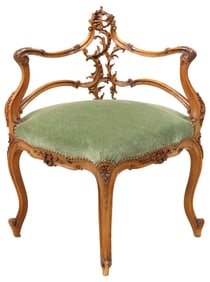 FRENCH LOUIS XV STYLE CARVED WALNUT CORNER CHAIR