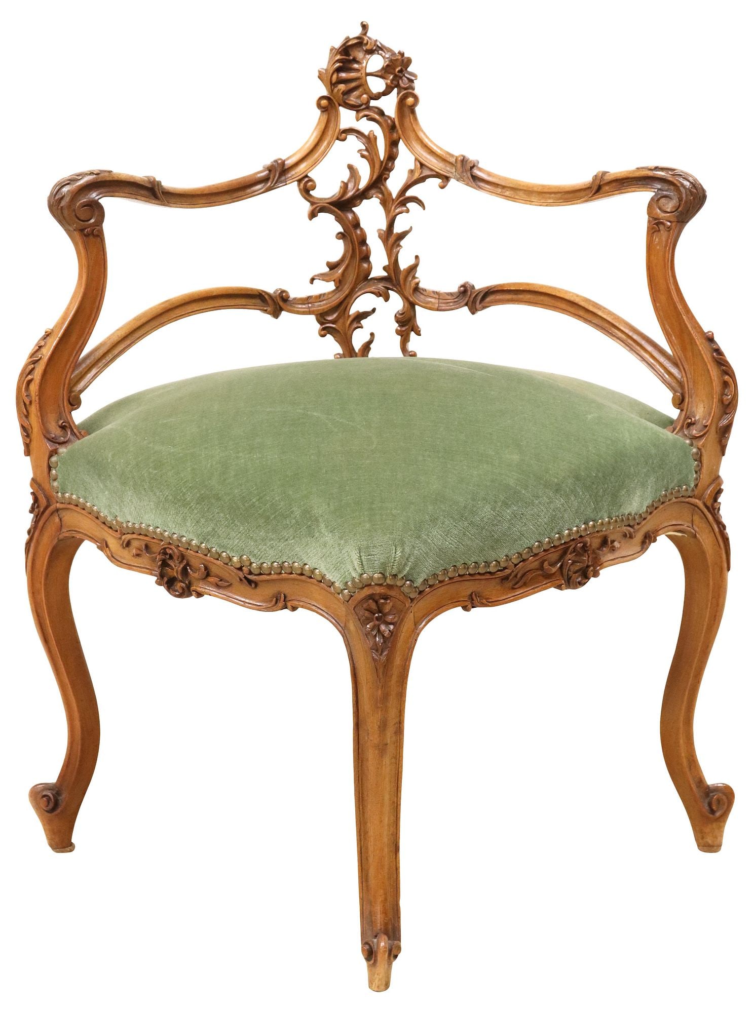 FRENCH LOUIS XV STYLE CARVED WALNUT CORNER CHAIR (1 of 3)