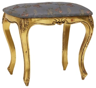 ITALIAN LOUIS XV STYLE UPHOLSTERED GILTWOOD OTTOMAN/ STOOL