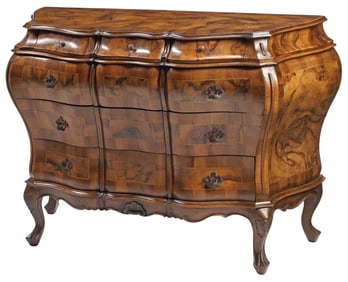 VENETIAN CROSSBANDED WALNUT SERPENTINE COMMODE