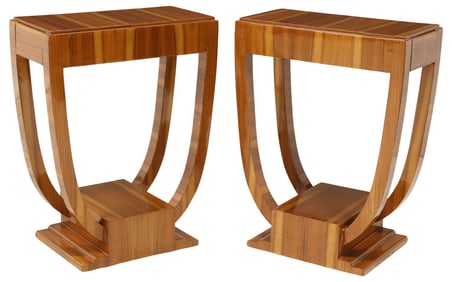 (2) ART DECO STYLE LACQUERED SCULPTURAL SIDE TABLES